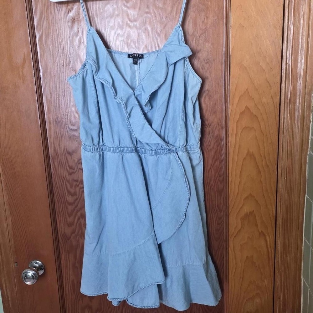 Express Sky Blue Wrap Midi Dress